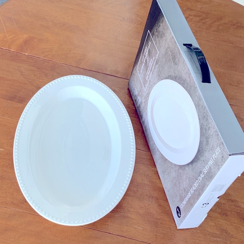Home Essentials White Stoneware Beaded Oval Serving Plate